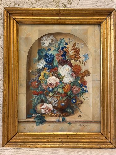 Watercolor of a Magnificent Flower Bouquet Painted by Friedrich Jungling