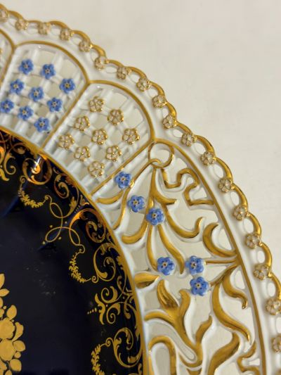 Meissen Cobalt Plate with a Reticulated Border with Raised Forget-Me-Nots and a Painting of a Scene of Lovers Meissen Cobalt Plate with a Reticulated Border with Raised Forget-Me-Nots and a Painting of a Scene of Lovers