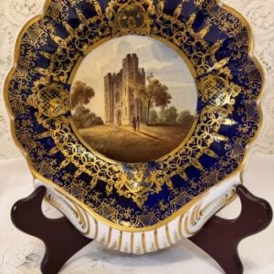 Pair of cobalt Spode hand-painted scenic bowls