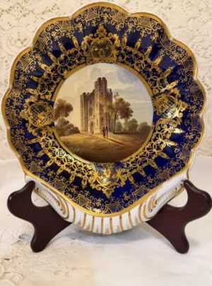 Pair of cobalt Spode hand-painted scenic bowls