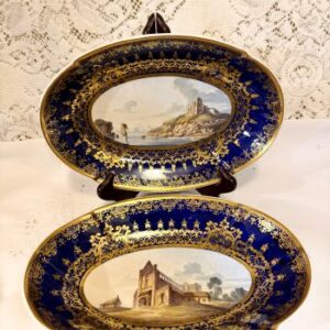 Pair of oval Spode Scenic Bowls with Paintings of an Abbey and a Castle