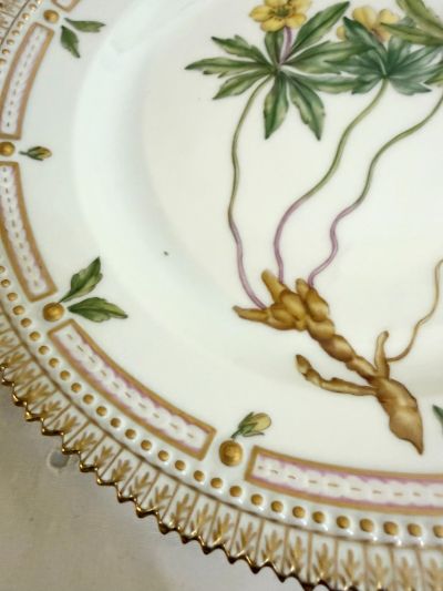 Royal Copenhagen Flora Danica plate with yellow botanical flowers Royal Copenhagen Flora Danica plate with yellow botanical flowers