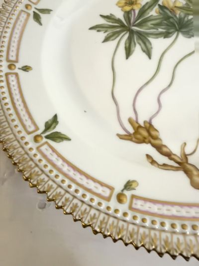 Royal Copenhagen Flora Danica plate with yellow botanical flowers Royal Copenhagen Flora Danica plate with yellow botanical flowers