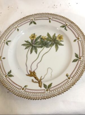Royal Copenhagen Flora Danica plate with yellow botanical flowers