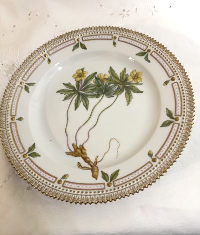 Royal Copenhagen Flora Danica plate with yellow botanical flowers