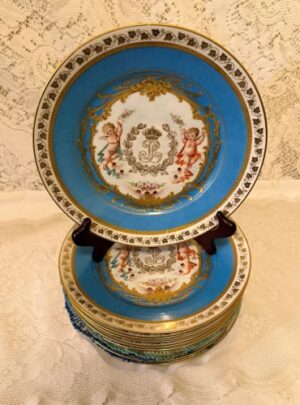 Sevres plates with Louis Phillippe Monogram and Angels on Both Sides of the Monogram