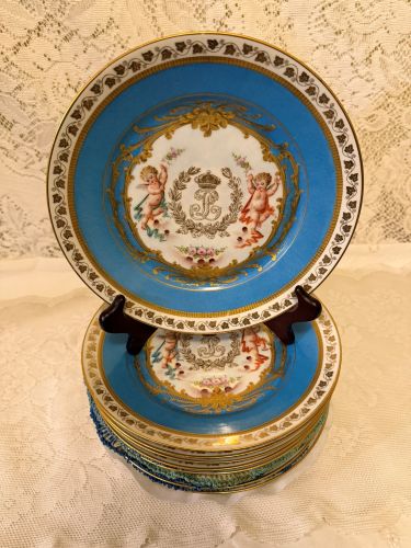 Sevres plates with Louis Phillippe Monogram and Angels on Both Sides of the Monogram