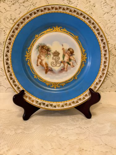 Sevres plate with Louis Phillippe Monogram and Angels on Both Sides of the Monogram