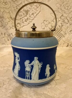Wedgwood Rare Tricolor Jasperware Biscuit Jar Made Before 1890