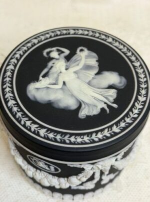 Wedgwood Black and White Jasperware Covered Box with Magnificent Applique