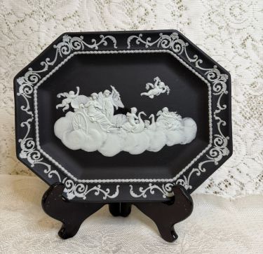 Wedgwood Jasperware Plaque of Lady and Cherubs in a Chariot Led by Swans