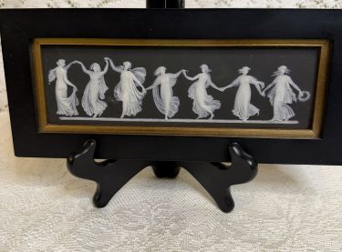 black and white jasperware plaque of dancing hours depicting seven dancing beautiful ladies