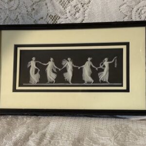 Wedgwood black and white jasperware plaque of the dancing hours. This plaque depicts beautiful ladies dancing in flowing dresses and scarves
