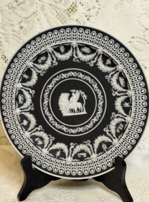 Wedgwood Black and White Jasperware Cabinet Plate with Intricate Applique