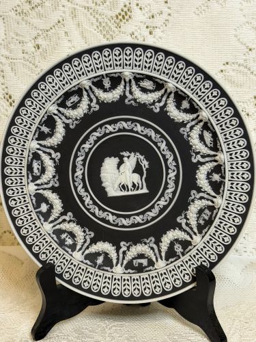 Wedgwood Black and White Jasperware Cabinet Plate with Intricate Applique