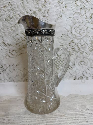 Brilliant Cut Glass Pitcher with Sterling Silver Top