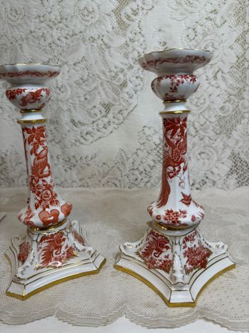 Stunning pair of Royal Crown Derby Red Aves candlesticks Stunning pair of Royal Crown Derby Red Aves candlesticks