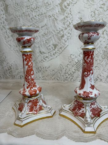 Stunning pair of Royal Crown Derby Red Aves candlesticks Stunning pair of Royal Crown Derby Red Aves candlesticks