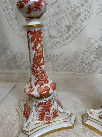 Stunning pair of Royal Crown Derby Red Aves candlesticks Stunning pair of Royal Crown Derby Red Aves candlesticks