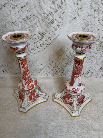 Stunning pair of Royal Crown Derby Red Aves candlesticks Stunning pair of Royal Crown Derby Red Aves candlesticks