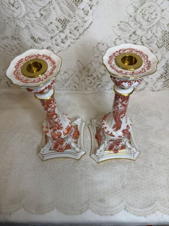 Stunning pair of Royal Crown Derby Red Aves candlesticks Stunning pair of Royal Crown Derby Red Aves candlesticks