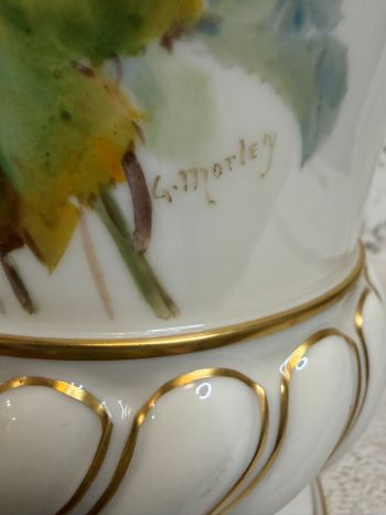 Lenox vase with hand-painted bouquets of asters artist signed Morley Lenox vase with hand-painted bouquets of asters artist signed Morley
