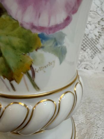 Lenox vase with hand-painted bouquets of asters artist signed Morley Lenox vase with hand-painted bouquets of asters artist signed Morley