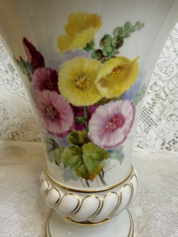 Lenox vase with hand-painted bouquets of asters artist signed Morley Lenox vase with hand-painted bouquets of asters artist signed Morley